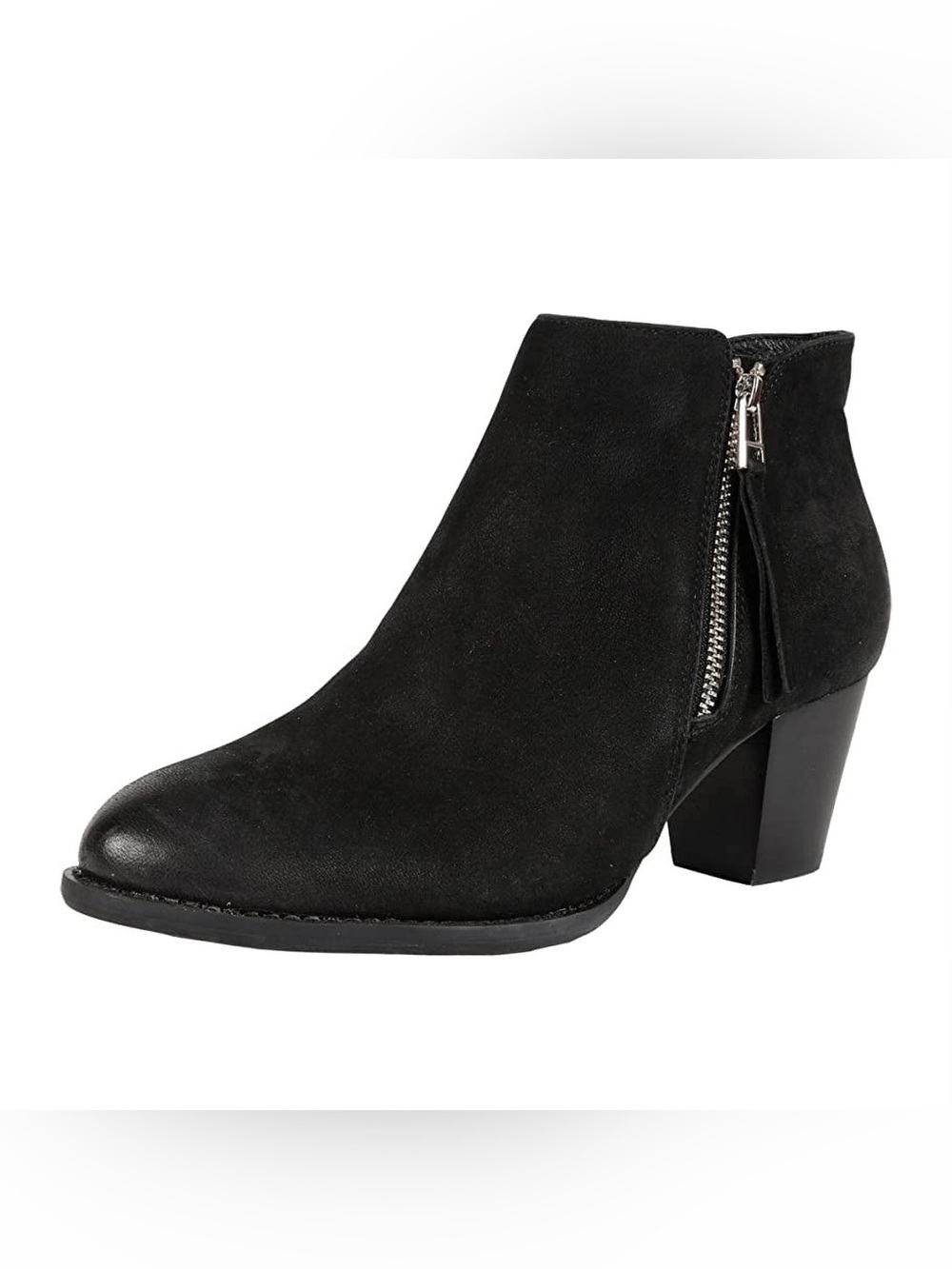 VIONIC Black Leather Suede Sterling Zipper Low Heel Preppy Fall Ankle Booties